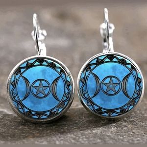 New Triple Moon Goddess Glass Cabochon Silver Lever Back Earrings.